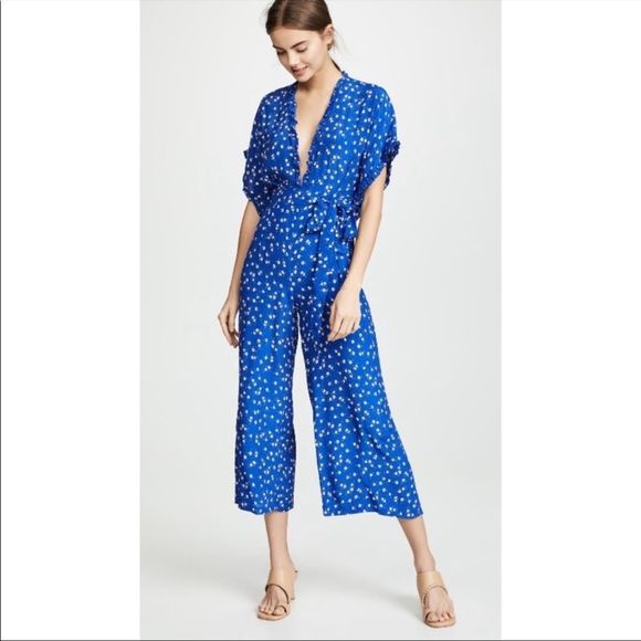 Faithfull The Brand La Villa Floral Jumpsuit Cobalt Betina Floral Size 4 Small - Picture 1 of 11